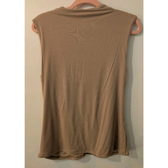 Elie Tahari Sleeveless Top Blouse US M Nude Beige Ruched Back Mock Neck Ribbed - Picture 4 of 5
